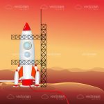 Illustrated Rocket on Mars Preparing for Launch